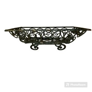 Large Antique Black Cast Iron Scrollwork Design Couner-Top Basket